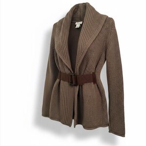 Soft Surroundings Brown Wool Blend Belted Shawl Collar Cardigan Sweater M